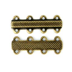 Link Bar, 25x9mm Double Link Bar with 4 Loops on each side 4mm apart with elegant detail - Antique Bronze Plated