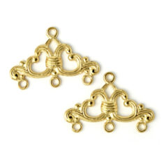 End Bar, 25.5x16mm End Bar Ornate with 3 Loops 6mm apart - 24K Gold Plated