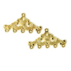 End Bar, 32x16mm End Bar with elegant design with 5 Loops 4mm apart - Gold Plated