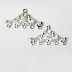 End Bar, 32x16mm End Bar with elegant design with 5 Loops 4mm apart - Silver Plated