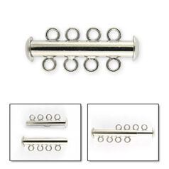 Clasp, 26x4mm Tube Clasp with Slide Lock 4 Loops 3mm apart - Rhodium plated Brass