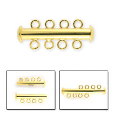 Clasp, 26x4mm Tube Clasp with Slide Lock 4 Loops 3mm apart - 24K Gold plated Brass
