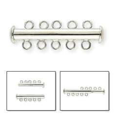 Clasp, 30x4mm Tube Clasp with Slide Lock 5 Loops 3mm apart - Rhodium plated Brass