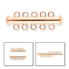 Clasp, 30x4mm Tube Clasp with Slide Lock 5 Loops 3mm apart - Copper plated Brass