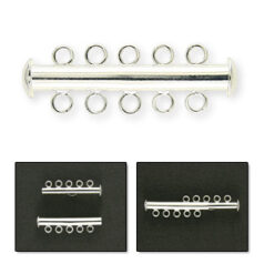 Clasp, 30x4mm Tube Clasp with Slide Lock 5 Loops 3mm apart - .999 Fine Silver plated Brass