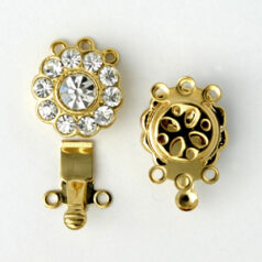 Clasp, 12mm Crystal Round Clasp with 3 Loops for 3 stranded design - 24K Gold