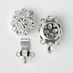 Clasp, 12mm Crystal Round Clasp with 3 Loops for 3 stranded design - .999 Fine Silver
