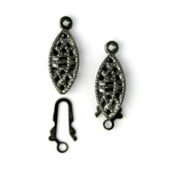 Clasp, 15x6.5mm Filigree Oval Clasp - Gunmetal Plated Brass