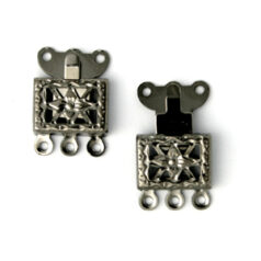 Clasp, 11x8mm Filigree Box Clasp with 3 strand clasp - Gunmetal Plated Brass