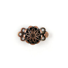 Clasp, 9mm Round Box Clasp with Flower design cut out 3 strand clasp - Antique Copper Plated Brass