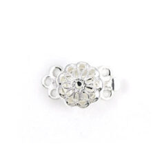 Clasp, 9mm Round Box Clasp with Flower design cut out 3 strand clasp - Silver Plated Brass