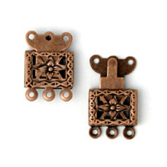 Clasp, 11x8mm Filigree Box Clasp with 3 strand clasp - Antique Copper Plated Brass