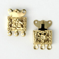 Clasp, 11x8mm Filigree Box Clasp with 3 strand clasp - Gold Plated Brass