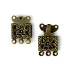 Clasp, 11x8mm Filigree Box Clasp with 3 strand clasp - Antique Bronze Plated Brass