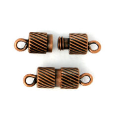 Clasp, 9x4.5mm Clasp Barrel with Line design to give a sparkle - Antique Copper Plated Brass