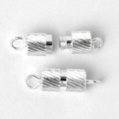 Clasp, 9x4.5mm Clasp Barrel with Line design to give a sparkle - Silver Plated Brass