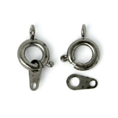 Clasp, 7mm Beazu Spring Ring Clasp with Link 6x3.5mm with 2 hole - Gunmetal Plated Metal Base