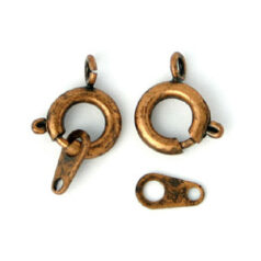 Clasp, 7mm Beazu Spring Ring Clasp with Link 6x3.5mm with 2 hole - Antique Copper Plated Metal Base