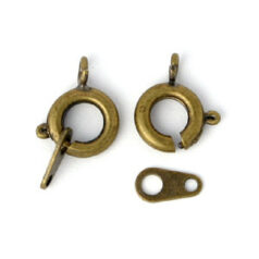 Clasp, 7mm Beazu Spring Ring Clasp with Link 6x3.5mm with 2 hole - Antique Bronze Plated Metal Base