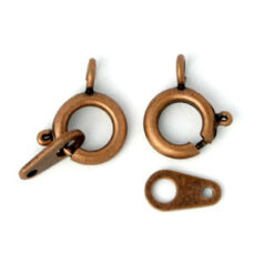 Clasp, 9mm Beazu Spring Ring Clasp with Link 9x6mm with 2 holes - Antique Copper Plated Metal Base
