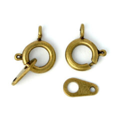 Clasp, 9mm Beazu Spring Ring Clasp with Link 9x6mm with 2 holes - Antique Bronze Plated Metal Base