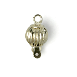 Clasp, 10mm Round Corrugated Clasp with Press Catch - .999 Fine Silver Plated Brass
