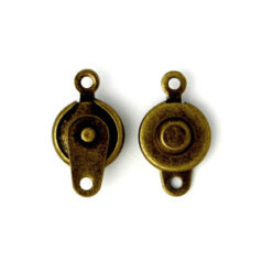Clasp, 9mm Round Press Button Style Clasp (16mm length) with Swivel - Antique Bronze Plated Metal Base