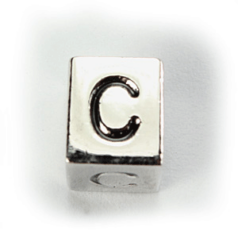 Beads, Alphabet Beads in Metal 5.5x7.5mm (width x side), holesize: 3mm - Letter C