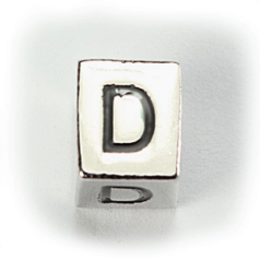 Beads, Alphabet Beads in Metal 5.5x7.5mm (width x side), holesize: 3mm - Letter D