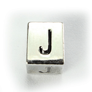 Beads, Alphabet Beads in Metal 5.5x7.5mm (width x side), holesize: 3mm - Letter J