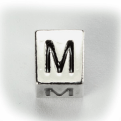 Beads, Alphabet Beads in Metal 5.5x7.5mm (width x side), holesize: 3mm - Letter M