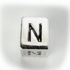 Beads, Alphabet Beads in Metal 5.5x7.5mm (width x side), holesize: 3mm - Letter N