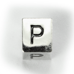 Beads, Alphabet Beads in Metal 5.5x7.5mm (width x side), holesize: 3mm - Letter P