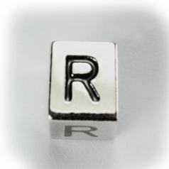 Beads, Alphabet Beads in Metal 5.5x7.5mm (width x side), holesize: 3mm - Letter R