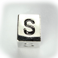 Beads, Alphabet Beads in Metal 5.5x7.5mm (width x side), holesize: 3mm - Letter S
