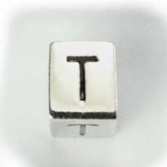 Beads, Alphabet Beads in Metal 5.5x7.5mm (width x side), holesize: 3mm - Letter T