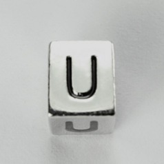 Beads, Alphabet Beads in Metal 5.5x7.5mm (width x side), holesize: 3mm - Letter U