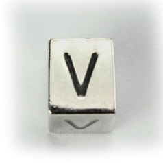 Beads, Alphabet Beads in Metal 5.5x7.5mm (width x side), holesize: 3mm - Letter V