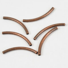 Bead, 15mm length 1mm width Curved Tube Bead  - Antique Copper Plated Brass