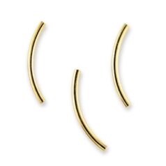Bead, 15mm length 1mm width Curved Tube Bead  - 24K Gold Plated Brass
