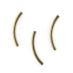 Bead, 15mm length 1mm width Curved Tube Bead  - Antique Bronze Plated Brass