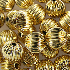 Bead, 12mm Corrugated Round Seamless bead, holesize: 1mm - Gold Plated Brass