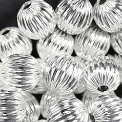 Bead, 12mm Corrugated Round Seamless bead, holesize: 1mm - Silver Plated Brass