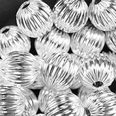 Bead, 8mm Corrugated Round Seamless bead, holezie: 1mm - Silver Plated Brass