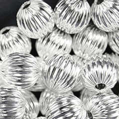 Bead, 6mm Corrugated Round Seamless bead, holezie: 0.75mm - Silver Plated Brass