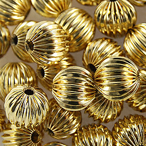 Bead, 4mm Corrugated Round Seamless bead, holezie: 0.50mm - Gold Plated Brass