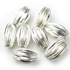 Bead, 9x6mm Corrugated Oval Seamless bead, holesize: 0.75mm - Silver Plated Brass