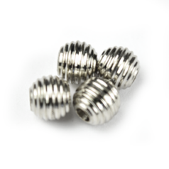 Bead, 6mm Round Ribbed bead, holesize: 1.5mm - Nickel Plated Brass