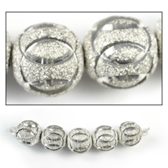 Bead, 6mm Round Satin Silver Bead with Sparkles, holesize: 1mm - Silver Plated Brass Seamless