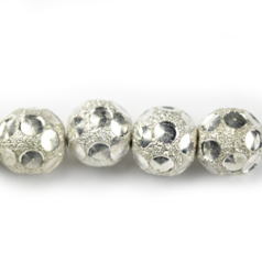 Bead, 8mm Round Satin Silver Bead with Sparkles, holesize: 1.2mm - Silver Plated Brass Seamless